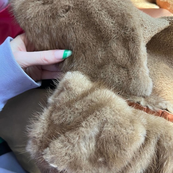 Vintage 1960's Forstmann Frizelda Tan Boucle Wool Fur Trim Swing Coat - Picture 9 of 10